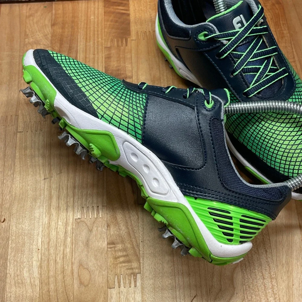 FootJoy Junior 45098 Spiked Golf Shoes Green Navy Blue Kids Size 2 M
